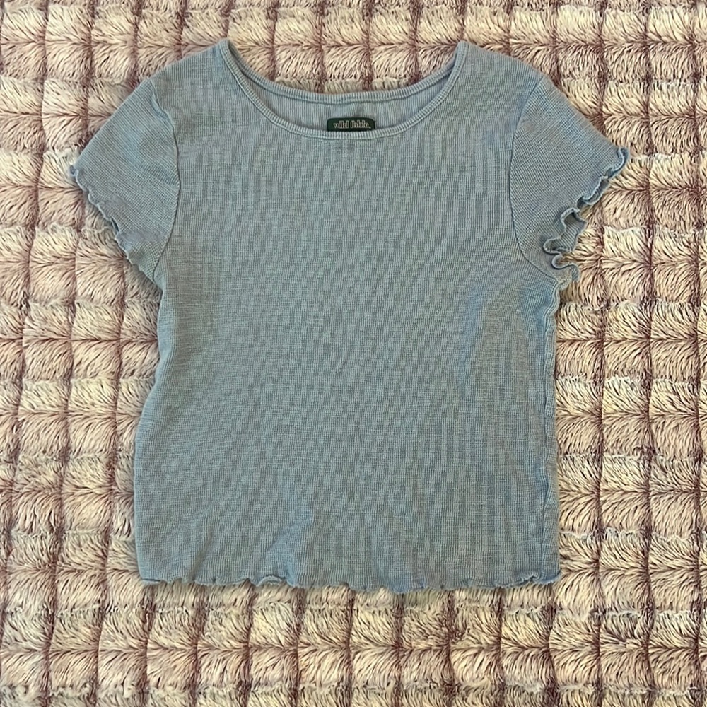 Small Light Blue Ruffled Cropped T-Shirt - Barely Worn💙